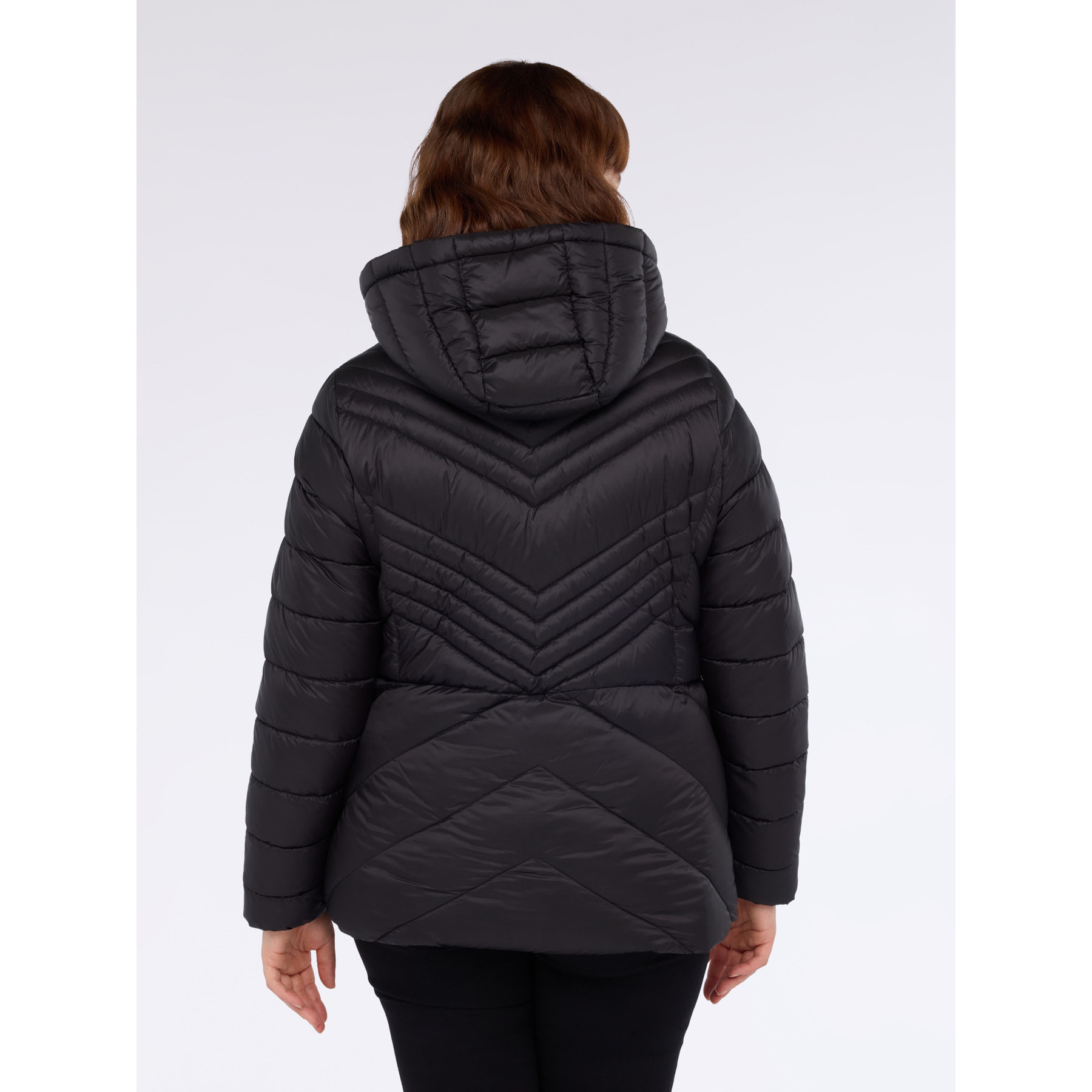 Fiorella Rubino - Piumino trapuntato disegno chevron con cappuccio - Nero