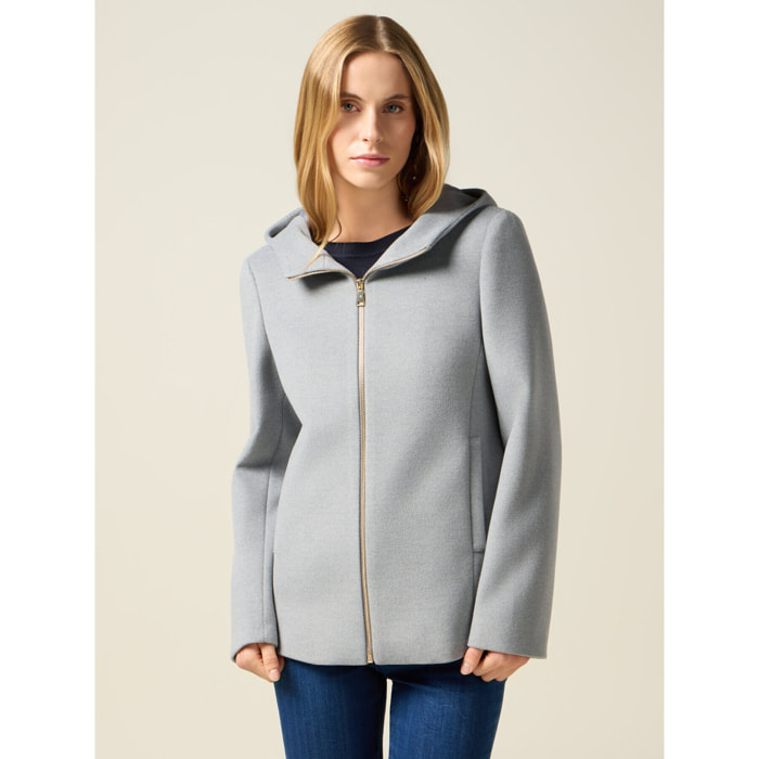 Oltre - Cappotto corto con cappuccio e zip - Grigio