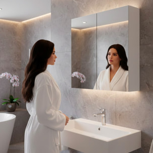 Pensile Bagno Con Specchio A 2 Ante Mobile Sospeso Salvaspazio In Melaminico Con Ripiani Interni Arredo Bagno Moderno Elegante 65 x 60 x 21 Cm Bianco