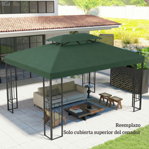 Techo de Repuesto para Cenador, 4x3 m, Cubierta de Repuesto con Techo Doble, 10 Orificios de Drenaje y Protección UV, SOLO Toldo de Recambio para Pabellón Gazebo, Verde