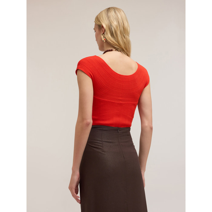 Motivi - Camiseta con nudo de punto - Rojo