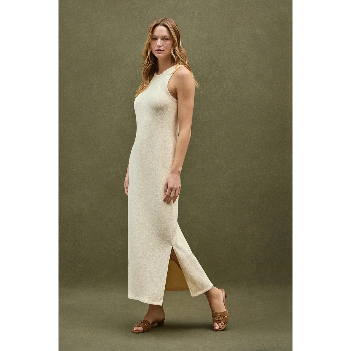 Vestido color crema de punto rustico con logo Polo Club