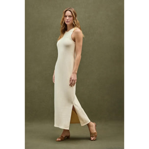 Vestido color crema de punto rustico con logo Polo Club