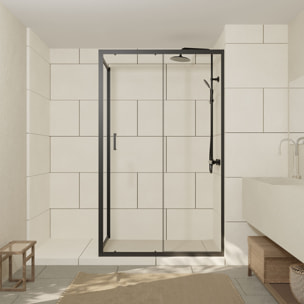 Porte de douche coulissante 140x200 cm - Verre transparent - Profilé Noir - CRUSH