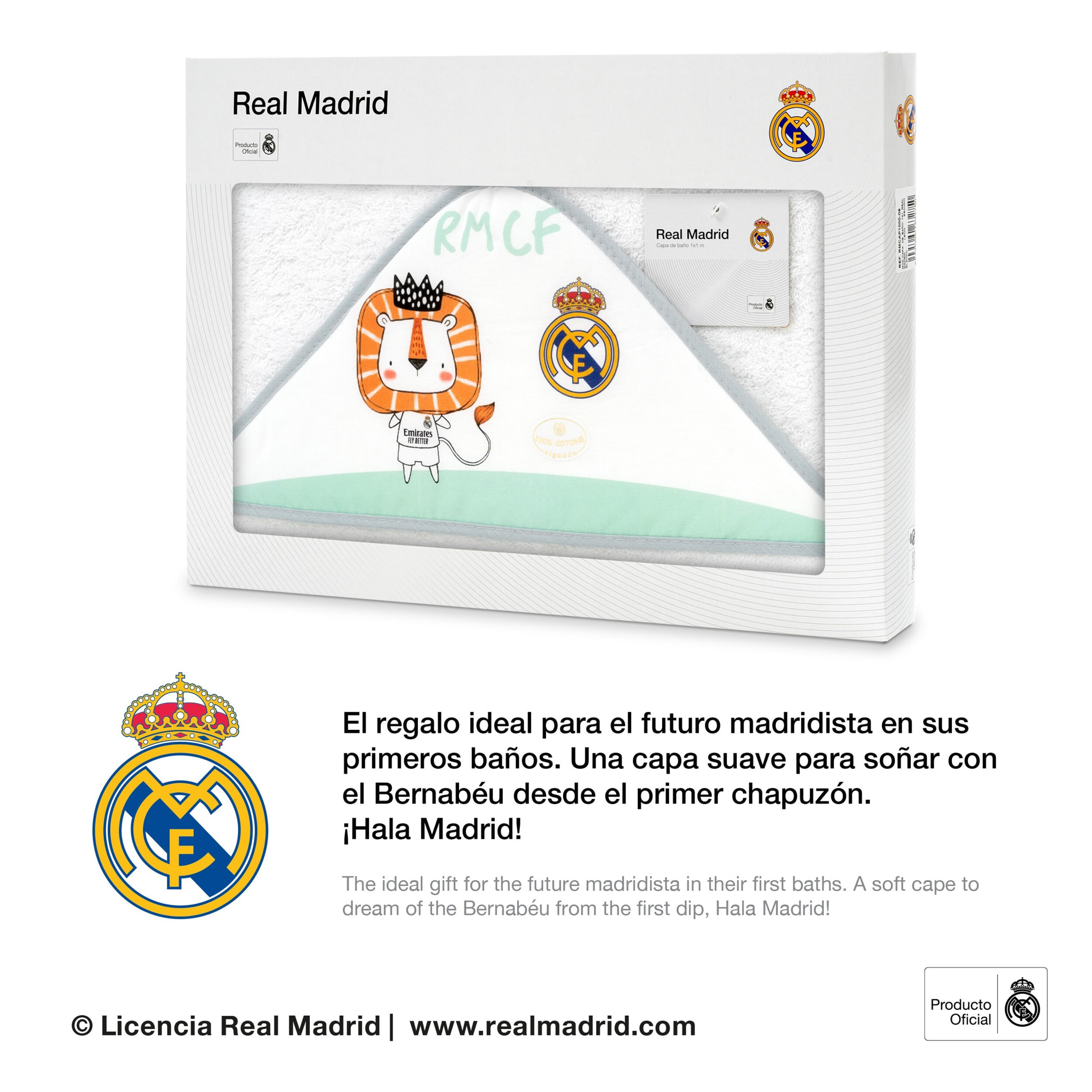 Capa de Baño 1X1 Real Madrid Leon Escudo Bco/Gris