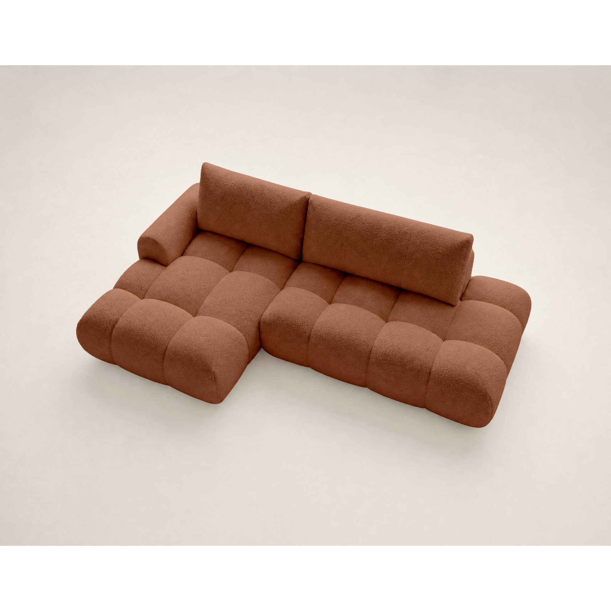 Yulin - Canapé d'angle ouvert gauche 4 places convertible avec coffre en tissu bouclette - Rouille
