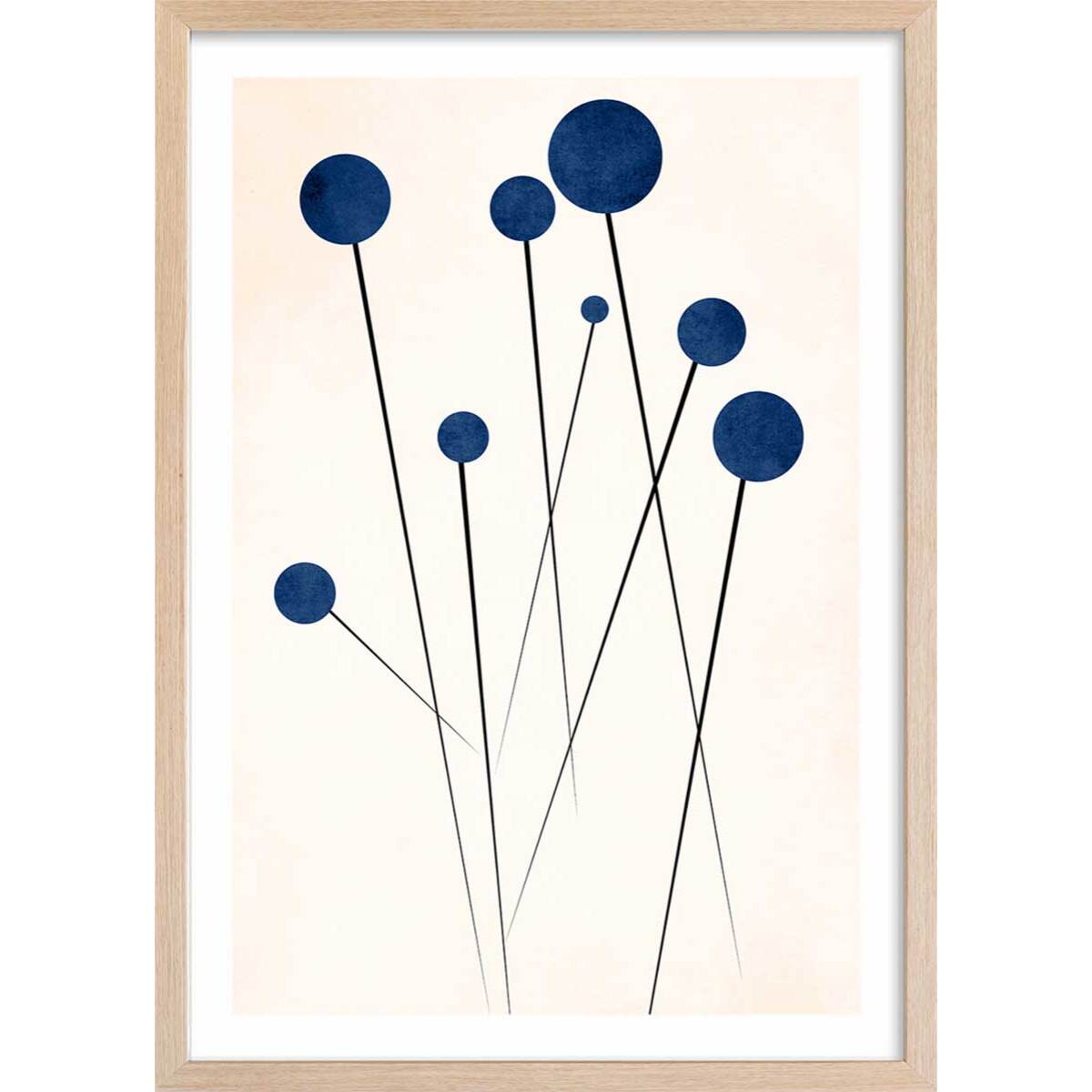 Affiche dessin ""fleurs de bleuets "" Affiche sous cadre bois
