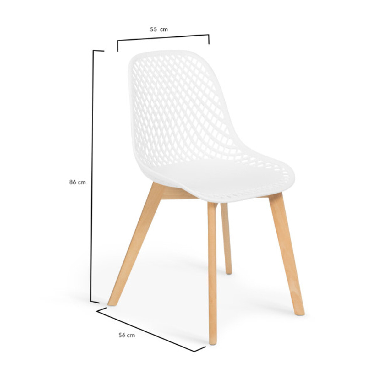 Chaises Maëlle assise ajourée mix de couleurs :  1x blanc, 1x gris foncé, 1x gris clair et 1x bleu canard - lot de 4
