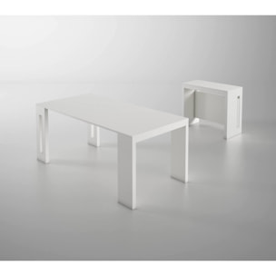 Tavolo allungabile Glicine, Tavolo da pranzo estensibile, Consolle multiuso con allunghe, 100% Made in Italy, Cm 186x80h76, Bianco