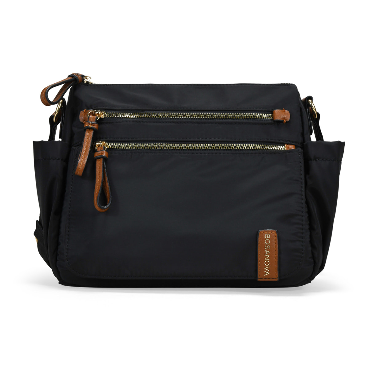 Bolso bandolera negro con cremalleras metálicas