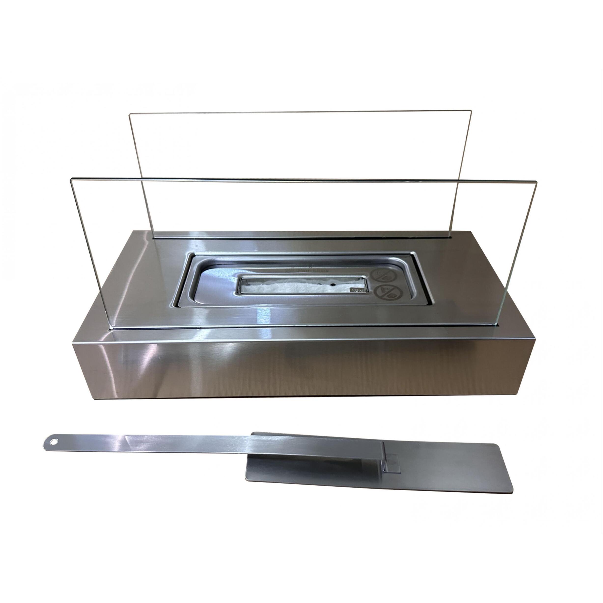 Chimenea de etanol de sobremesa con dos pantallas de cristal templado ALGEIROS INOX PURLINE 750 W