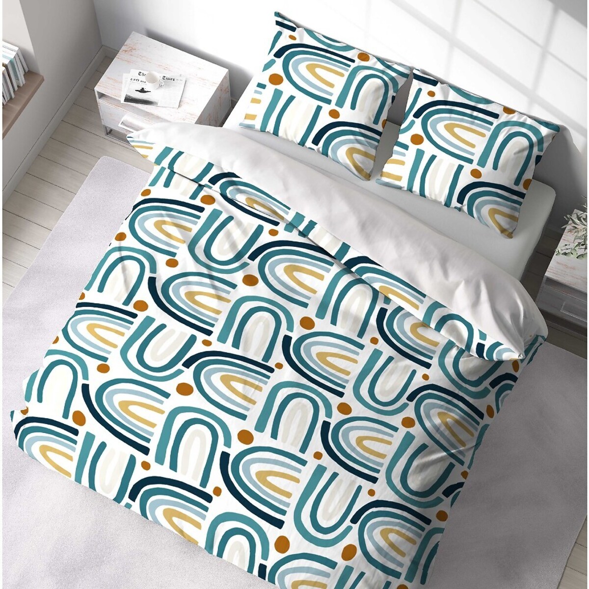 Parure housse de couette polyester bleu