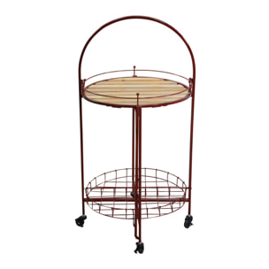 Tavolino in metallo con ruote, richiudibile, rosso tondo cmø49h67/98