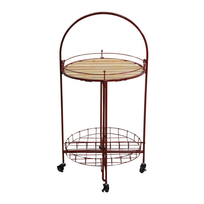 Tavolino in metallo con ruote, richiudibile, rosso tondo cmø49h67/98