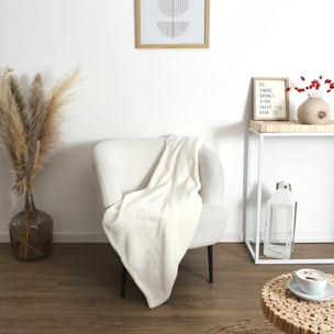 Plaid - HOME DECO FACTORY - Effet Sherpa - Ultradoux - Blanc