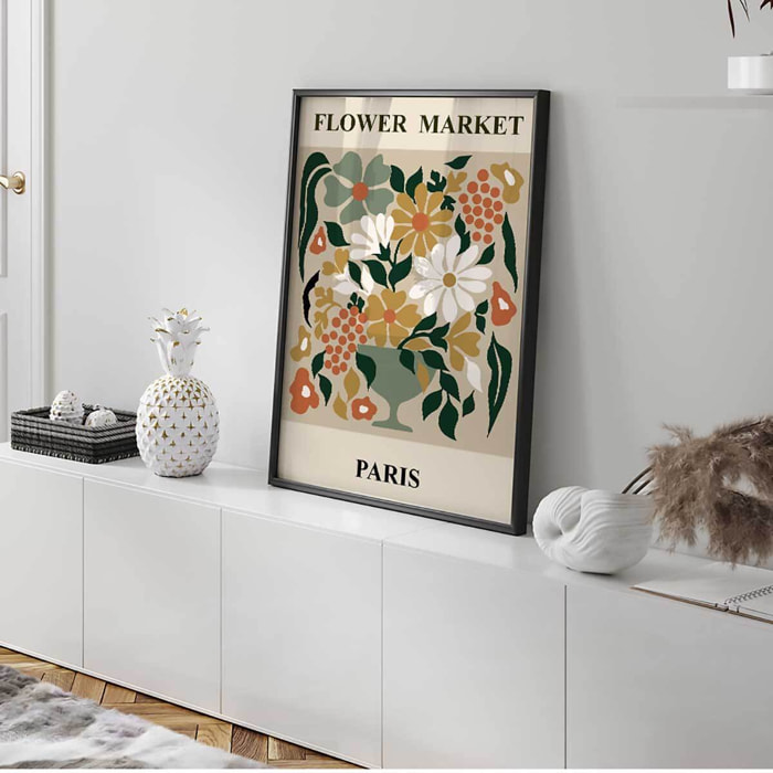 Affiche encadrée fleurs amsterdam vintage Affiche + cadre en métal - Noir