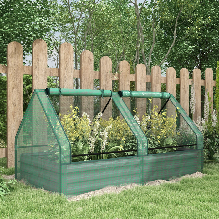 Jardinera Exterior Grande con Mini Invernadero, Huerto Urbano de Acero Galvanizado con Base Abierta, Resistente a la Intemperie, para Patio, Terraza, Balcón, 185x95x92 cm, Gris y Verde