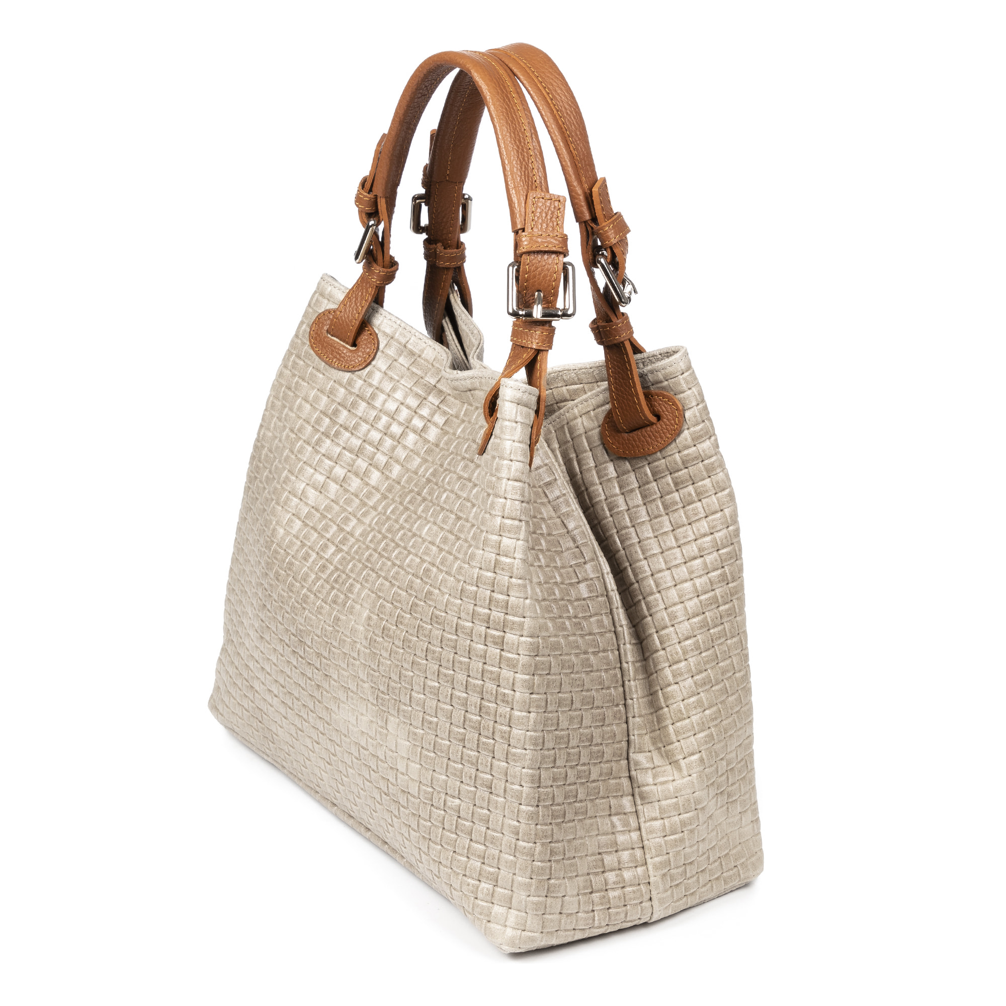 Emanuela Bolso tote Mujer. Piel auténtica Gamuza Grabado Entrelazado.