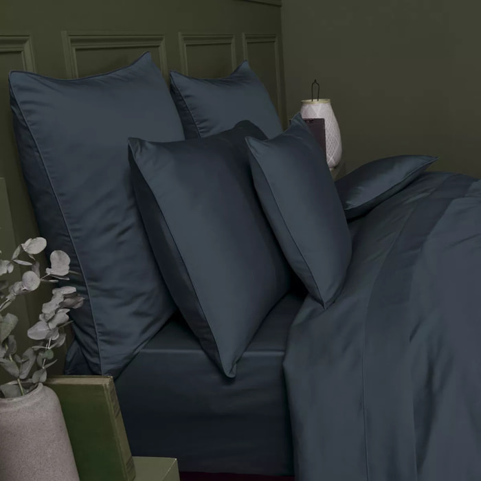 Drap housse b50 satin de coton uni bleu Ava uni bleu nuit