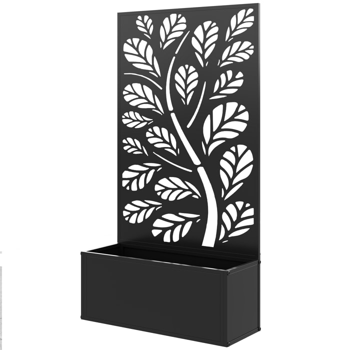 Jardinière treillis haut design graphique végétal 61 x 23 x 113 cm métal époxy noir