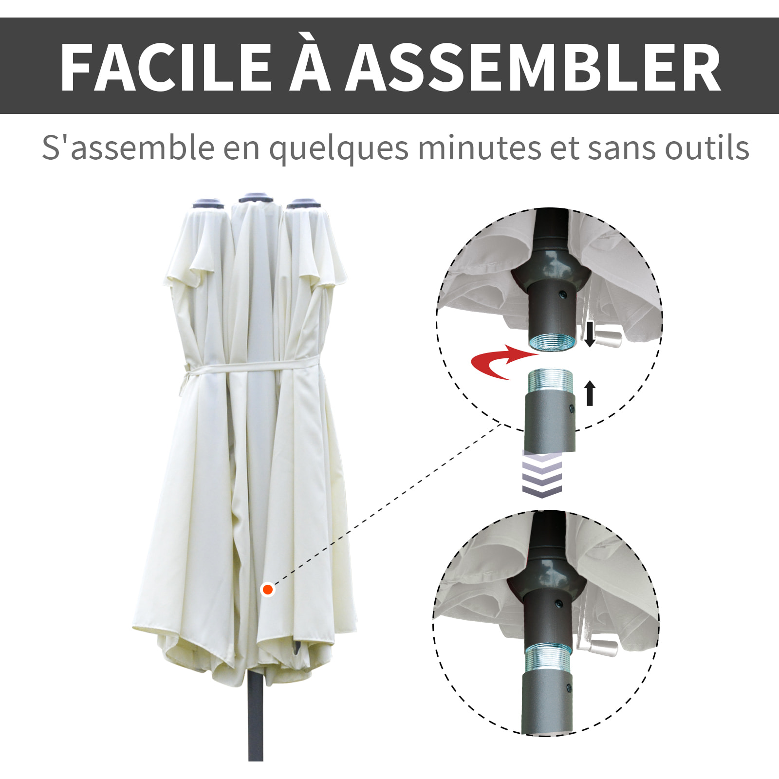 Parasol de jardin XXL dim. 4,6L x 2,7l x 2,4H cm crème