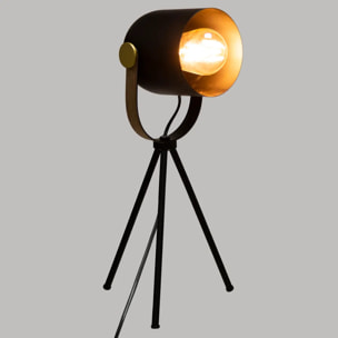 Lampe trépied "Bil" - noir - bois et doré - métal H45 cm