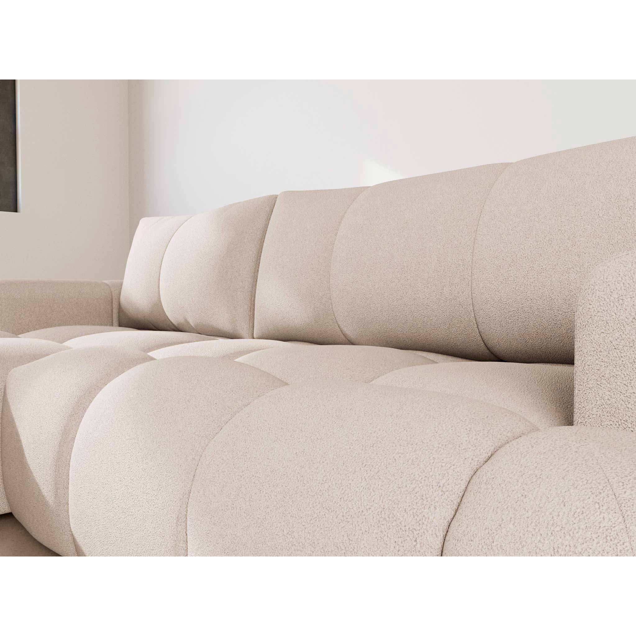 Yulin - Canapé d'angle gauche 4 places convertible avec coffre en tissu bouclette - Beige