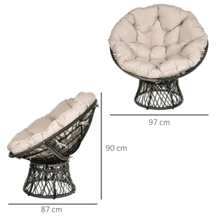 Fauteuil rond de jardin fauteuil papasan pivotant grand confort Ø 97 x 90H cm grand coussin fourni polyester résine tressée crème