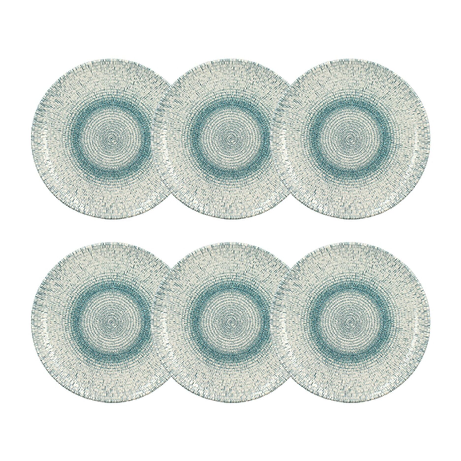 Lot de 6 assiettes à dessert en porcelaine blanche et bleue 20cm AQUA