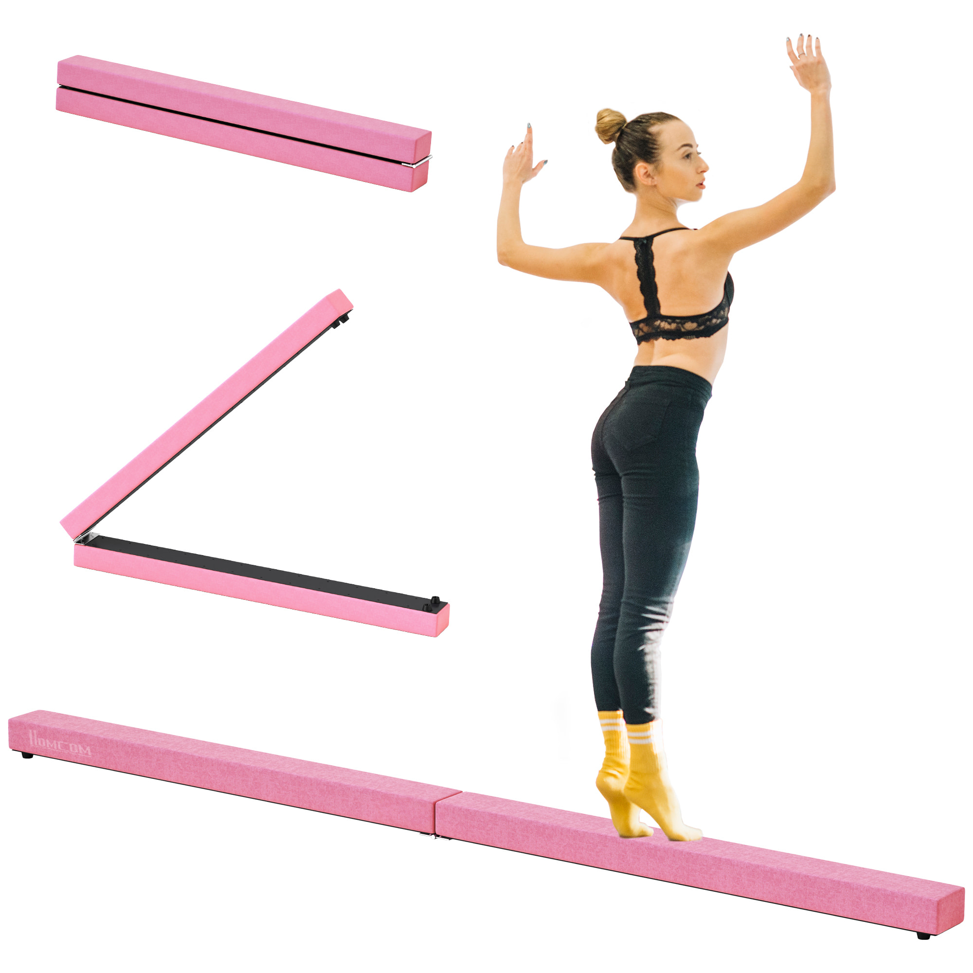 Barra de Equilibrio Gimnasia Plegable 210 cm Barra de Gimnasia Artística Viga de Equilibrio para Niños Principiantes y Gimnastas Profesionales para Entrenamiento en Casa Rosa