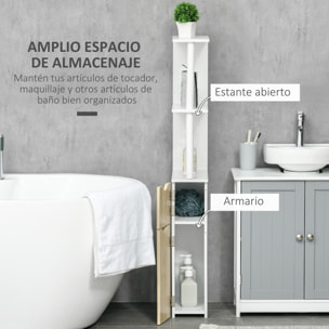 kleankin Armario Alto de Baño con 2 Puertas y 2 Estantes Abiertos Columna Auxiliar de Baño para Salón Aseo Dormitorio Estilo Moderno 15,2x29,8x118 cm Blanco y Natural