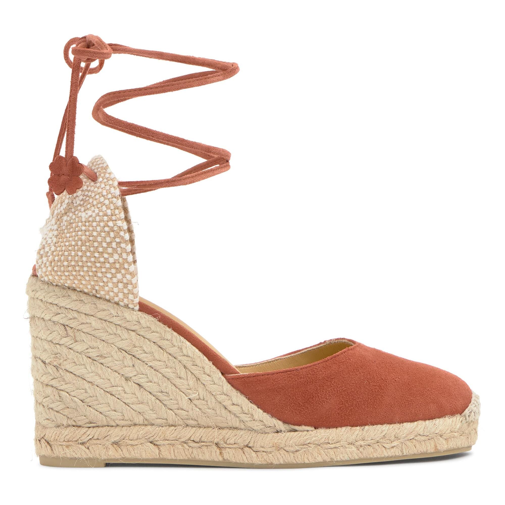 Alpargata de cuña 6 cm en ante con cordones trébol