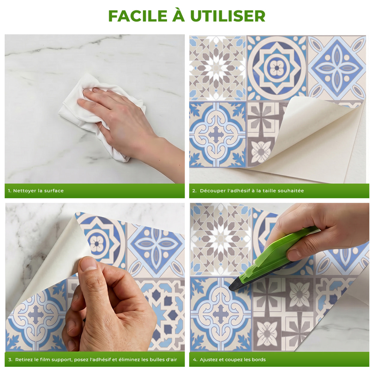 Sticker Sol avec laminat de Protection en Plastique Anti-dérapant | Stickers adhésif Sol - CARRELAGES SOL HORTENSIA - 1 sticker