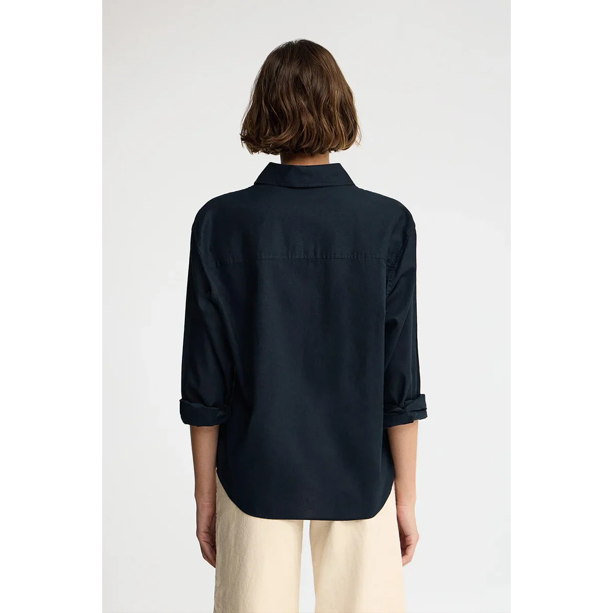 Camicia cotolino blu marino dal fit ampio con ricamo Rigby Go