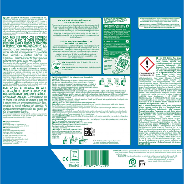 Air Wick Ambientador Eléctrico - Ambientador difusor inteligente con tecnología Anti-Fading con aroma a Ropa Limpia con Flor - Aparato y Recambio