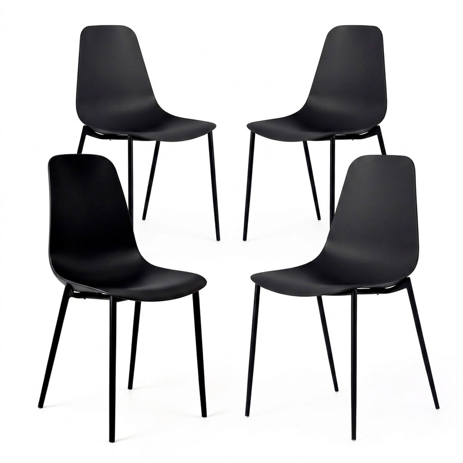 Set 4 Sedie Moderne Con Schienale Ergonomico In Polipropilene E Gambe In Metallo Cucina Sala Da Pranzo Soggiorno Ufficio 87 x 53 x 49 Cm Nero