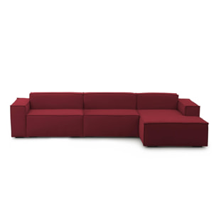 Divano fisso Raffaella, Divano componibile a 4 posti con penisola destra, 100% Made in Italy, Sofà moderno in tessuto, Cm 340x170h70, Rosso