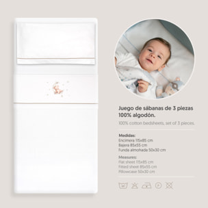 Triptico Minicuna Franela Estampado Oso Luna Estrellas Bco/Verde