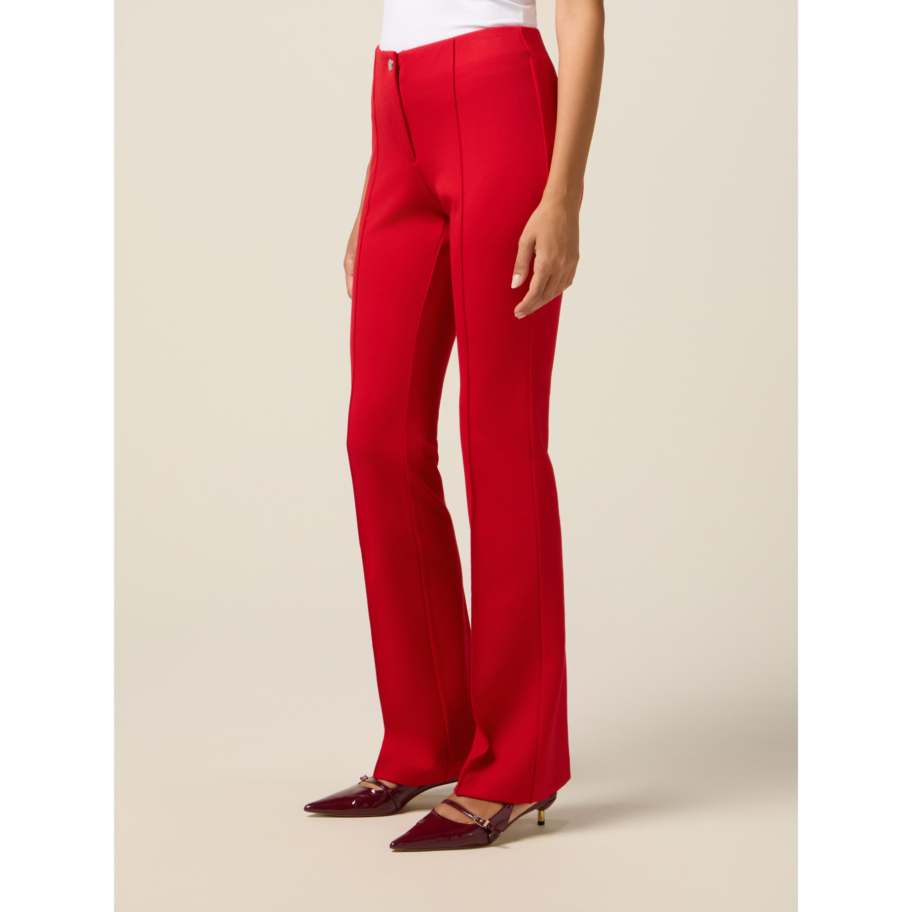 Oltre - Pantalones acampanados en punto milano - Rojo