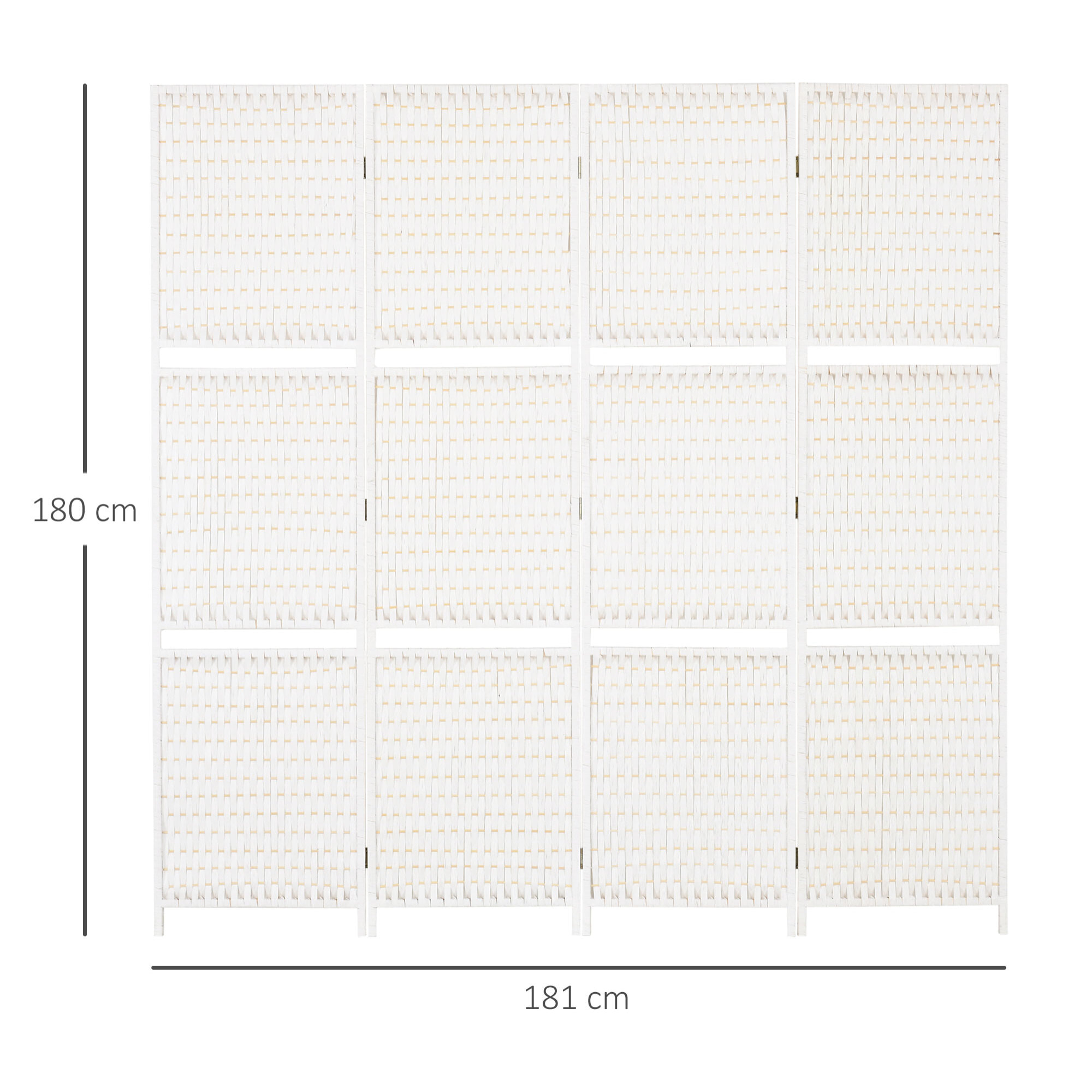 HOMCOM Biombo Divisor de 4 Paneles Plegable Separador de Ambientes 181x180 cm Divisor de Habitación con Estantes Decoración Partición para Dormitorio Salón Cocina Blanco