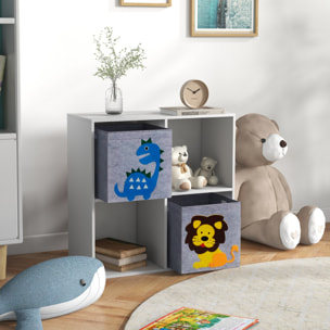 Meuble de rangement jouets enfant étagère de jouet pour chambre d'enfant 4 casiers 2 tiroirs non tissé MDF blanc