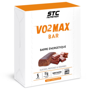 STC NUTRITION - VO2 Max Bar - Barre énergétique - Spéciale efforts longue durée - Glucides + Protéines (Whey) + Vitamines - Goût Banane, Chocolat ou Fruits Rouges - 5 barres - Chocolat