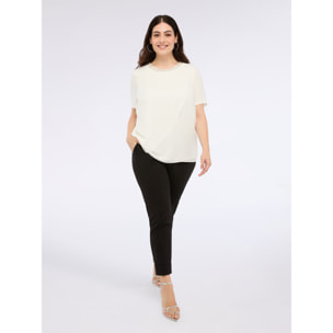 Fiorella Rubino - T-shirt bimaterica con applicazioni gioiello - Bianco