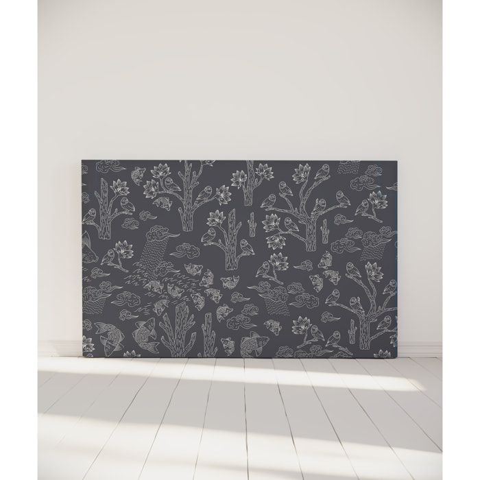 Tête de lit Mésanges bleues | Coloris Gris | Largeur au choix