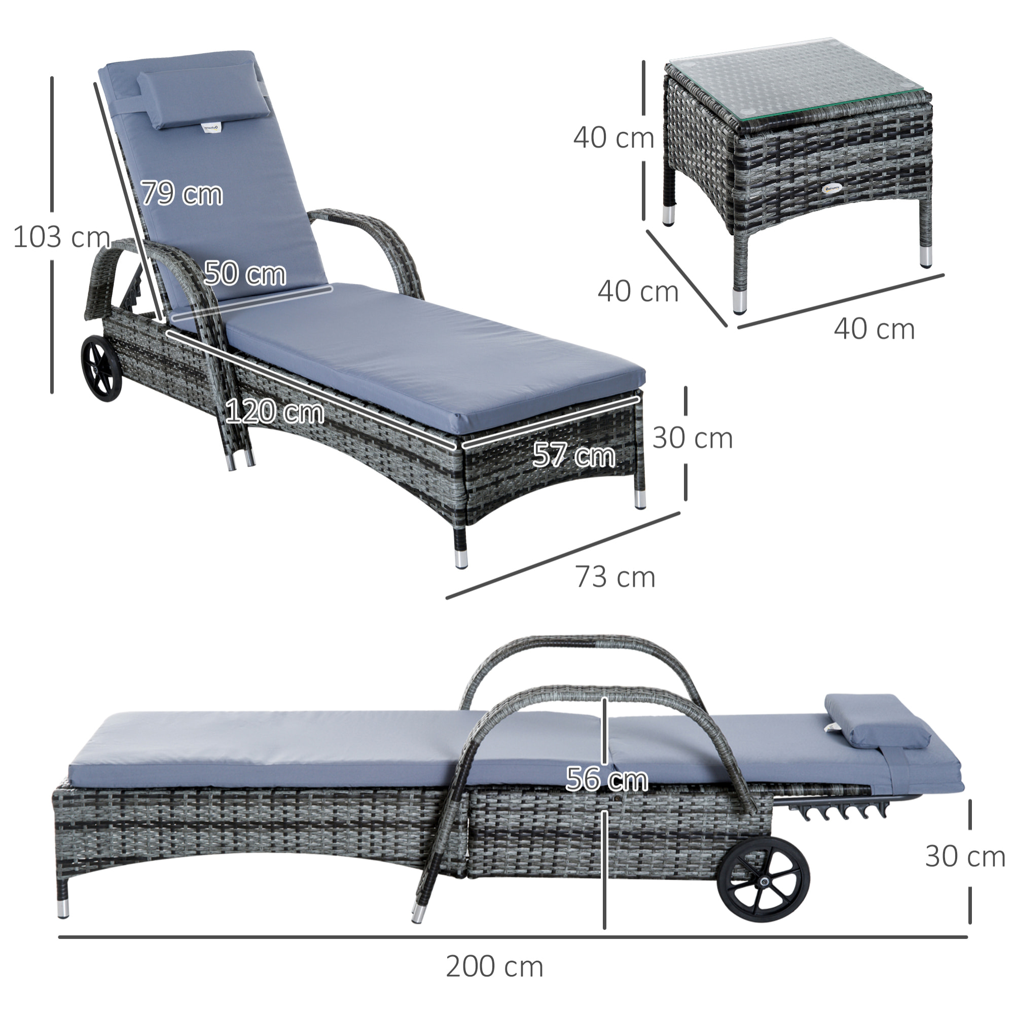 Lot de 2 bains de soleil – Multipositions – Matelas inclus