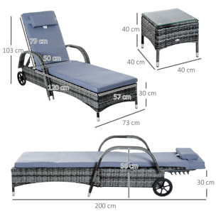 Lot de 2 bains de soleil – Multipositions – Matelas inclus
