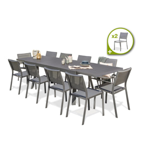 STOCKHOLM - Ensemble repas de jardin 12 places en aluminium gris anthracite
