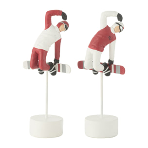 J-Line décoration Snowboarder Sur Socle - polyrésine - rouge/blanc - 2 pcs