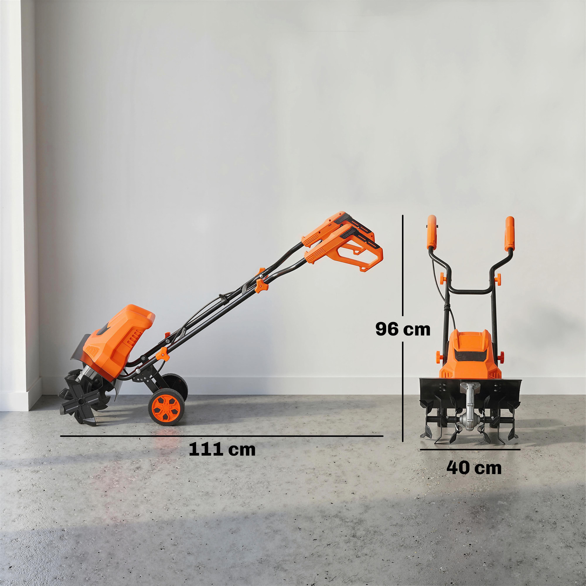 Motobineuse électrique 1500W 40cm 6 fraises acier orange