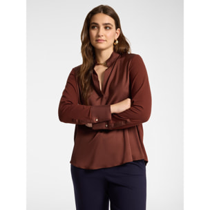 Elena Mirò - T-shirt in viscosa con collo coreana - Marrone